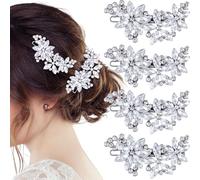 Axicvloes 4 pinzas para el pelo con flores de cristal, pasadores de pelo con diamantes de imitación, horquillas plateadas, accesorios para el cabello para bodas, novias, novias