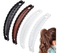 Axicvloes 4 pinzas para el pelo de plátano para mujer, pasadores clásicos de doble peine, antideslizantes, grandes, accesorios para cabello largo, corto y grueso (4 colores)