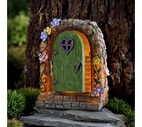 Axijobs Puerta de Hadas para Jardín, Decoración de Árbol de Hadas, Escultura de Jardín de Patio con Energía Solar, Pintada a Mano, Resina de, Verde, Mágica, Retro, Exterior e Interior