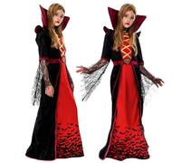 Axingqiwu Disfraz Vampiro Niña, Vestido de Vampira Gótica con Collar, Disfraz Vampiresa Niña para Fiestas de Halloween Carnaval (XL(145-160cm))