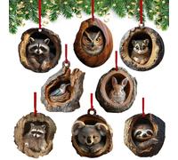 Axinyijia 8 Piezas Adornos de Animales Acrílicos de Navidad, Colgante 2D Animales Decoración Árbol de Navidad con Búho Koala Mapache Animal Christmas Ornaments