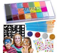 Axinyijia Pintura Cara Niños 15/10/20 Colores, Set de Maquillaje para Niño con Plantillas, Pinceles Profesionales, Diamond Stickers Face Painting Kit Pintacaras Infantil (20 colores)