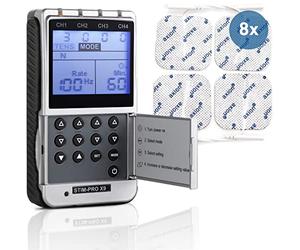 axion Electroestimulador 4 en 1 Programas TENS, EMS, Masajes y Suelo Pélvico | Electroestimulador Combinado Stim-Pro X9+ | Incluye 4 Cables, 8 electrodos, maletín, etc