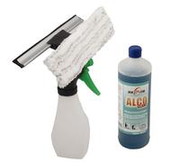 Axis Line Limpiador de ventanas 3 en 1 con limpiador de microfibra y rascador y botella pulverizadora (3 en 1 con brillo Alco)