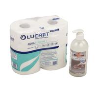 Axis Line Lucart Aquastream - Papel higiénico autodisolvente + jabón líquido crema suave 500 ml (1 pack de 4 rollos)