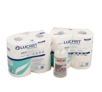 Axis Line Lucart Aquastream - Papel higiénico autodisolvente + jabón líquido crema suave 500 ml (2 paquetes de 4 rollos)