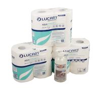 Axis Line Lucart Aquastream - Papel higiénico autodisolvente + jabón líquido crema suave 500 ml (3 paquetes de 4 rollos)