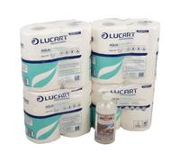 Axis Line Lucart Aquastream - Papel higiénico autodisuelve + jabón líquido crema suave 500 ml (4 paquetes de 4 rollos)