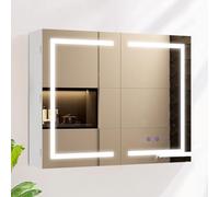 AxisFurn Armario con Espejo de baño con iluminación LED, con Estante Ajustable y Enchufe, Doble Puerta antivaho, Armario de Pared con iluminación Interior, 80 x 60 cm, Blanco