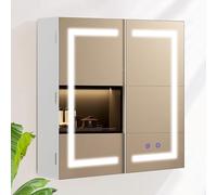 AxisFurn Armario con Espejo de baño con iluminación LED, con Estante Ajustable y Enchufe, Doble Puerta antivaho, Armario de Pared con iluminación Interior, 60 x 60 cm, Blanco