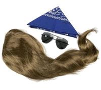 Axl - Juego de peluca con gafas de sol y pañuelo de metal pesado para disfraz de rockero, pistolas y rosas