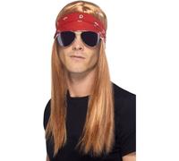 Axl Rose Peluca 90s Rocker Kit Disfraz Hombre Accesorio Nuevo Adulto