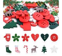 Axlyca Botones de Madera para Navidad,100 Piezas Botones de Madera Navideños,Minibotone Decorativos Maderas Navidad Botone de Maderas para Coser,Manualidades,Decoración,Bricolaje,11 Estilos
