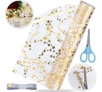Axlyca Camino de Mesa Organza, Camino de Mesa Dorado con Tijeras, Transparente con Estrellas y Purpurina, Caminos de Mesas Color Dorado para Bodas, Navidad, Cumpleaños y Fiestas, 28 cm x 5,3 m