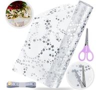 Axlyca Camino de Mesa Organza, Camino de Mesa Plata con Tijeras, Transparente con Estrellas y Purpurina, Caminos de Mesas Color Plata para Bodas, Navidad, Cumpleaños y Fiestas, 28 cm x 5,3 m