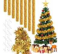 Axlyca Espumillon Arbol Navidad, 8PCS Espumillón de Navidad 2m con 10 Ganchos, Guirnaldas Navidad Dorado, Guirnalda Brillante, Guirnaldas Oropel para Decoracion Arbol de Navidads, Bodas, Fiesta