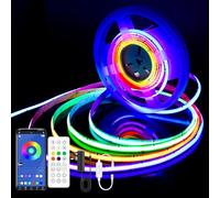 AXMOTUT Tira de luz LED RGBIC COB de 3 m, CC 24 V con control remoto y adaptador, cuerda de luz LED RGBIC de silicona, control de aplicación inteligente, sincronización de música para juegos