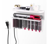 AXNSATRE Soporte de Pared Compatible con Dyson Airwrap, Organizador Metálico con Estante Superior para Accesorios y Cepillos - Ahorra Espacio en Baño o Tocador (Blanco)