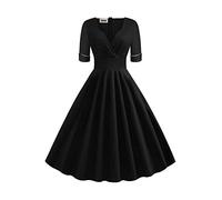 AXOE Mujer Vestido Retro Años 50 60 Cintura Media-Alta Algodón Elastano Oficina Cita Diario Negro, Talla 44, XL