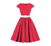 AXOE Mujer Vestido Vintage Años 50 Algodón Transpirable, Corte A-Línea, Escote Barco, Cinturón Desmontable Rojo con Lunares Blanco, Talla 48, 3XL