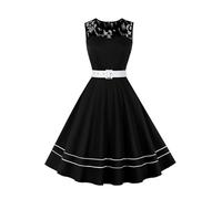 AXOE Mujer Vestido Vintage Años 50 Corte A-Línea Flores y Puntos Cinturón Removible para Bodas Cóctel y Diario Negro y Blanco, Talla 40, M