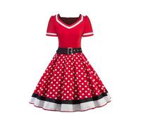 AXOE Mujer Vestido Vintage Años 50 Elegante Vestido de Fiesta para Ceremonia, Graduación, Comunión y Eventos Rojo y Lunares Blanco, Talla 52, 5XL