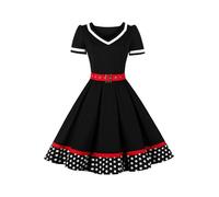 AXOE Mujer Vestido Vintage Años 50 Elegante Vestido de Fiesta para Ceremonia, Graduación, Comunión y Eventos Negro y Lunares Blanco, Talla 42, L