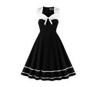 AXOE Mujer Vestido Vintage Años 50 Elegantes Algodón Sin Mangas Coctel Fiesta Invitada Boda Negro y Blanco, Talla 46, XXL