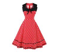 AXOE Mujer Vestido Vintage Años 50 Elegantes Algodón Sin Mangas Coctel Fiesta Invitada Boda Rojo y Lunares Blancos, Talla 40, M