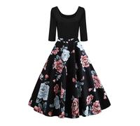 AXOE Mujer Vestido Vintage de los Años 50 Estampado Floral con Manga 3/4 F6B, Talla 46, XXL