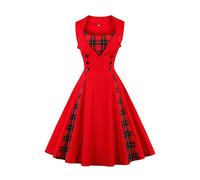 AXOE Mujer Vestido Vintage u Cóctel Años 50 60 A-Línea con Lunares Contraste Vestido Invitada Boda Fiesta Oficina Algodón Elástico Rojo con Cuadros, Talla 50, 4XL
