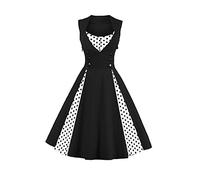 AXOE Mujer Vestido Vintage u Cóctel Años 50 60 A-Línea con Lunares Contraste Vestido Invitada Boda Fiesta Oficina Algodón Elástico Negro, Talla 46, XXL