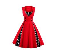 AXOE Mujer Vestido Vintage u Cóctel Años 50 60 A-Línea con Lunares Contraste Vestido Invitada Boda Fiesta Oficina Algodón Elástico Rojo, Talla 42, L