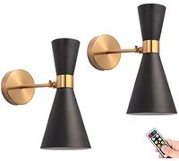 AXOIN Juego de dos apliques de pared negros para interiores que funcionan con pilas con mando a distancia, lámparas de pared LED modernas con pilas, lámpara de pared sin cable duro, iluminación pa
