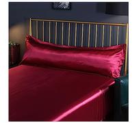 AXOINLEXER Funda de almohada de seda para cabello y piel, 48 x 120 cm/48 x 150 cm, funda de almohada extra larga para parejas, funda de almohada súper suave, color rojo vino, 48 x 120 cm