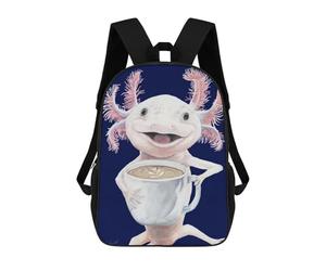 Axolatte, Smiling Axolotl with Coffee Mochilas Impresas En 3D Para Niños, Mochila Escolar, Mochila Informal Para Exteriores, Mochila Informal De Moda Para Niños, Lindas Bolsas De Viaje 17inch