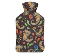 Axolotl - Botella de agua de goma de cachemira floral con cubierta de felpa suave, bolsa de agua caliente para invierno, manos y pies, protección contra el frío, 1000 ml