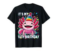 Axolotl Camiseta de cumpleaños número 13 para niños - I Am 13 Let's Party A Lotl Manga Larga Unisex Niños Negro Talla S