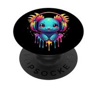 Axolotl con Auriculares Colorido Diseño De Música Retro PopSockets PopGrip Adhesivo