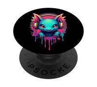 Axolotl con Auriculares Colorido Diseño De Música Retro PopSockets PopGrip Adhesivo