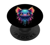 Axolotl con Auriculares Colorido Diseño De Música Retro PopSockets PopGrip Adhesivo