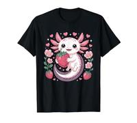 Axolotl Fresa Kawaii Anime Axolotl Camiseta gráfica económica, Hombre, Negro, XL