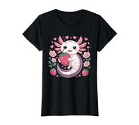 Axolotl Fresa Kawaii Anime Axolotl Camiseta gráfica económica, Mujer, Negro, XL