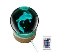 Axolotl - Lámpara de noche de bola de cristal 3D con base de madera de 6 cm, lámpara de bola de cristal de ajolote de 16 colores con control remoto para dormitorio, sala de estar, mesa (6 cm)