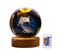 Axolotl - Lámpara de noche de bola de cristal 3D con base de madera de 8 cm, lámpara de bola de cristal de ajolote de 16 colores con control remoto para dormitorio, sala de estar, mesa (8 cm)