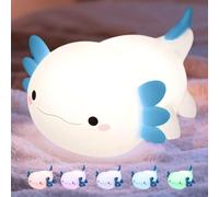 Axolotl Luz Nocturna Infantil Axolotl Luz de Noche Bebé Lámpara de Mesa de cabecera, luz de dormir, 9 colores cambiando,Recargable con Temporizador de 30 Minutos,Navidad y regalos de cumpleaños Azul