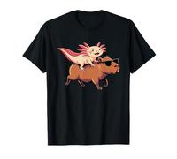 Axolotl Riding Capybara Con Gafas De Sol Animal Meme Tee Camiseta