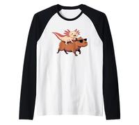 Axolotl Riding Capybara Con Gafas De Sol Animal Meme Tee Camiseta Manga Raglan