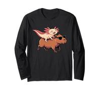 Axolotl Riding Capybara Con Gafas De Sol Animal Meme Tee Manga Larga