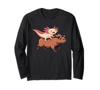 Axolotl Riding Capybara Con Gafas De Sol Animal Meme Tee Manga Larga